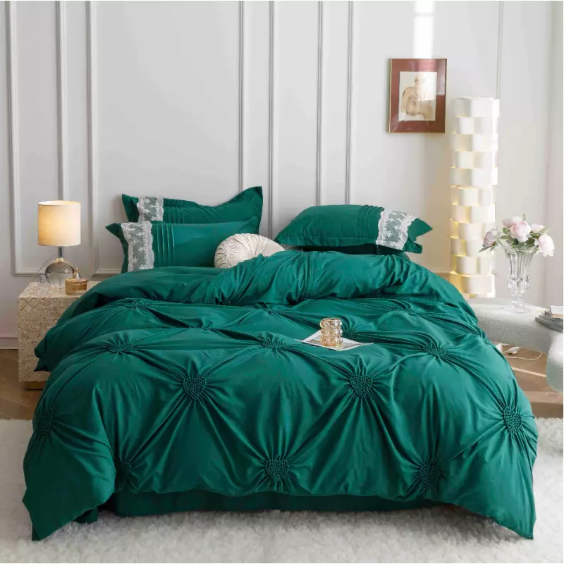 Lenjerie de Pat Finet, Pliuri Brodate, 6 pcs - JO117 Verde Smarald