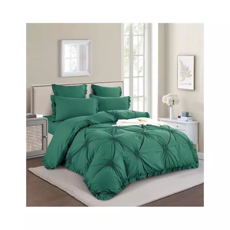 Lenjerie de Pat Finet, Pliuri Brodate cu Elastic, 6piese - SIPRT1-10, Verde