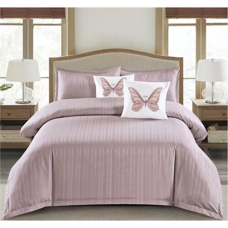 Lenjerie de Pat Dublu Cu Elastic - 100% Bumbac Damasc 6 Piese- Lavanda CPL31