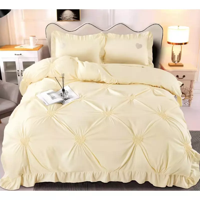Lenjerie de Pat Finet, Pliuri Brodate, 4 piese, Cream - EAT89