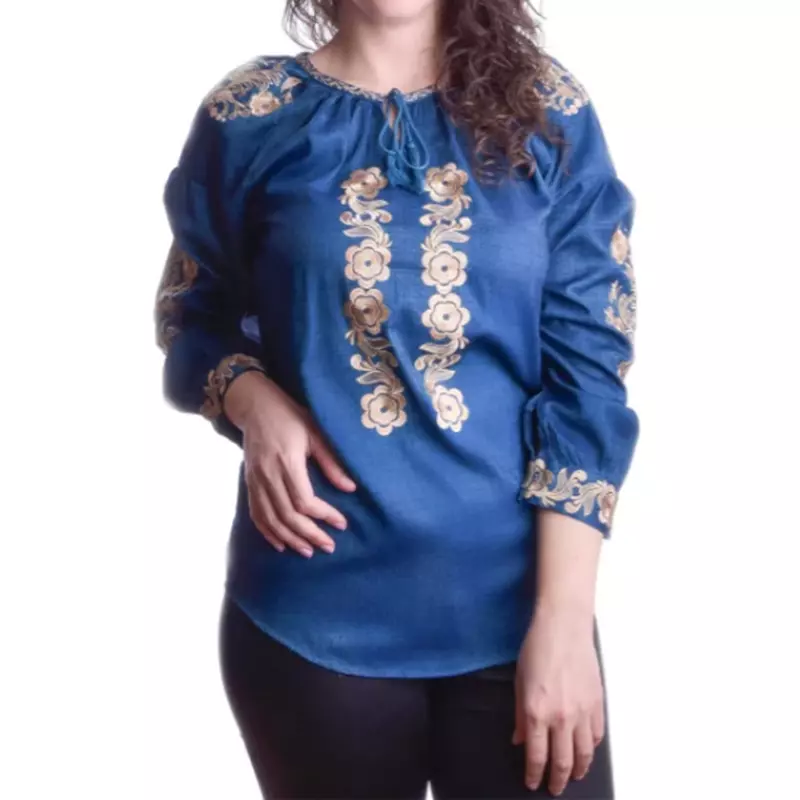 Bluza Albastra cu Motiv Floral Auriu - BMG 113