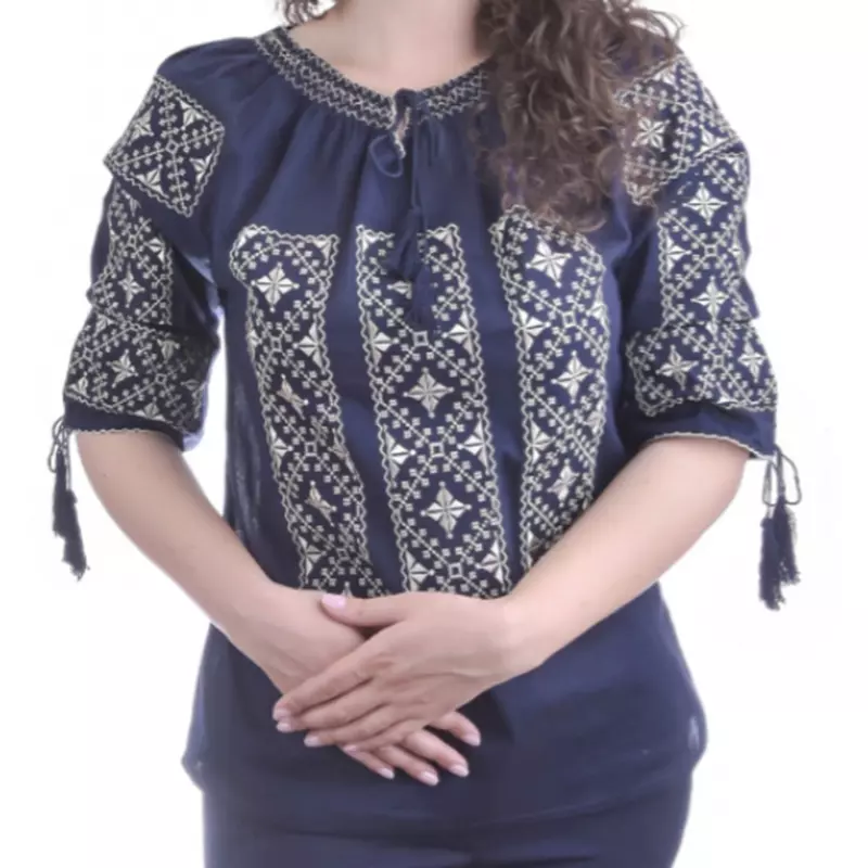 Bluza Albastra cu Motiv Geometric Alb -BMG 157