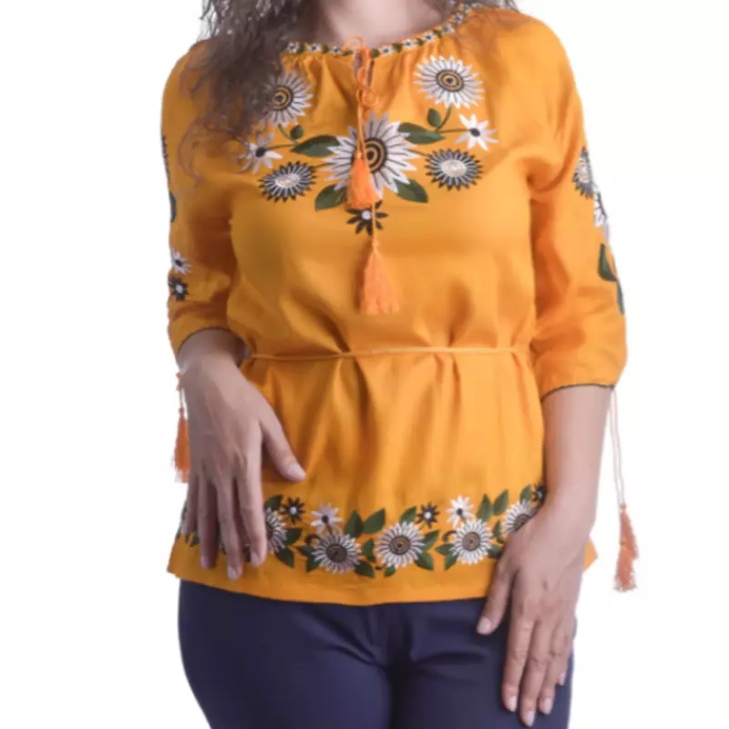 Bluza Galbena cu Motiv Floral Alb - BMG186
