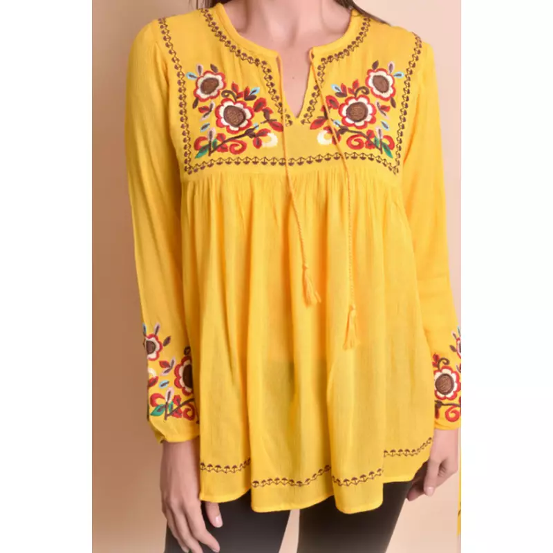 Bluza Galbena cu Motiv Floral Multicolor - BMG 101