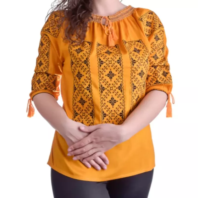 Bluza Galbena cu Motiv Geometric Negru - BMG115