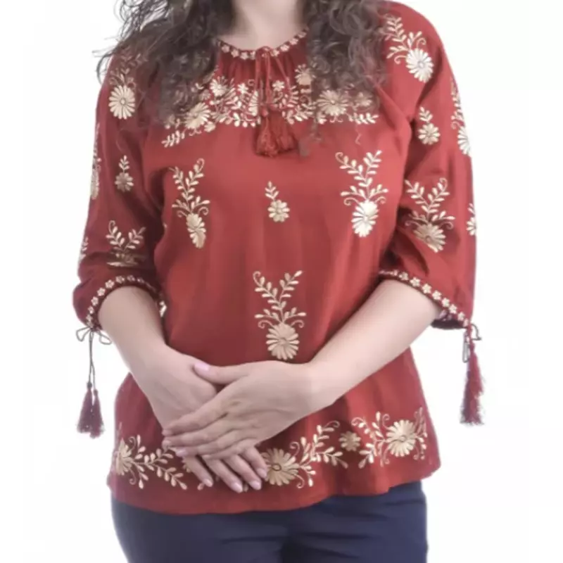 Bluza Rosie cu Motiv Floral Auriu - BMG158