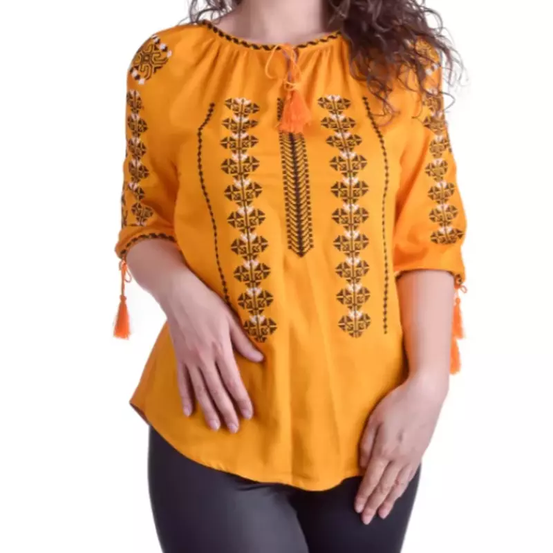 Bluza galbena cu motiv geometric negru - BMG151