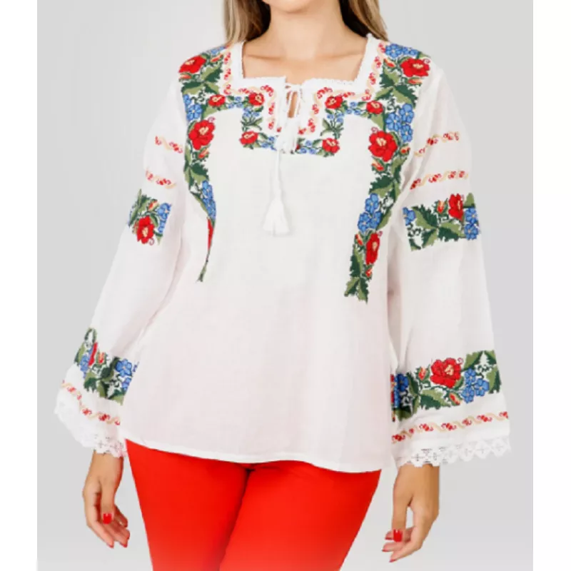 Bluza alba cu motiv floral multicolor - BMG148