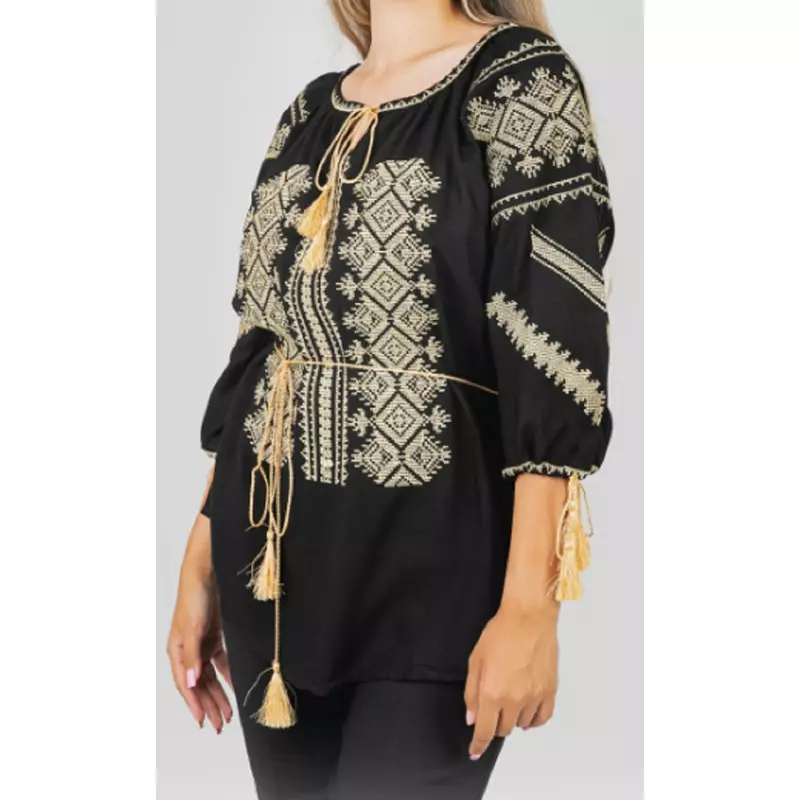 Bluza neagra cu motiv geometric auriu - BMG139