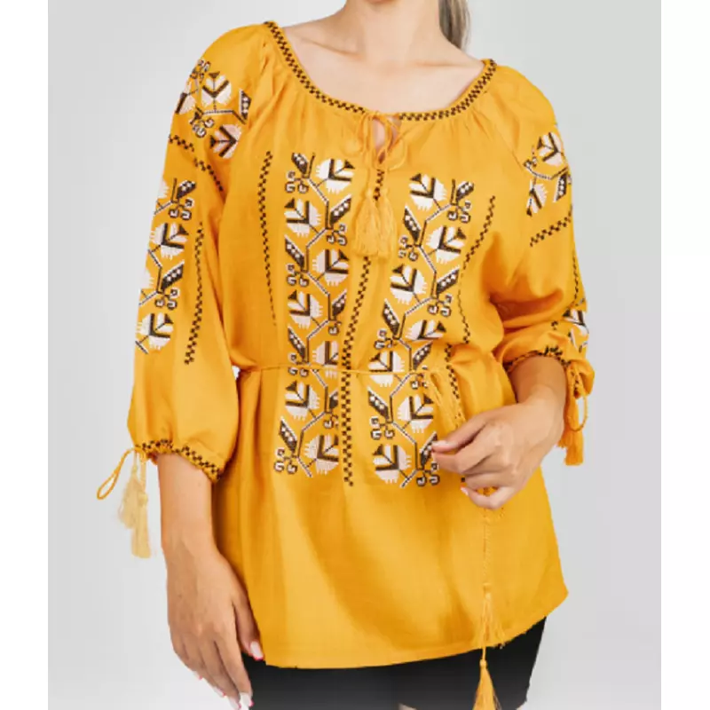Bluza galbena cu motiv geometric multicolor - BMG141