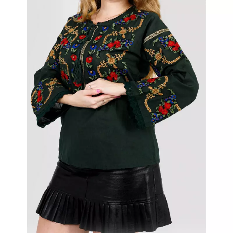 Bluza verde cu motiv floral multicolor - BMG164