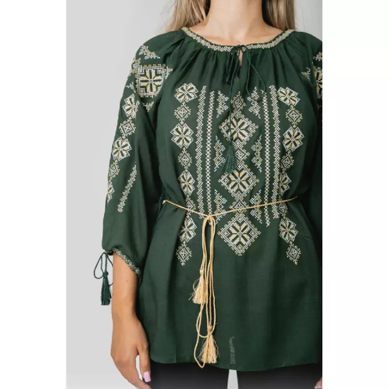 Bluza verde cu motiv geometric auriu - BMG138