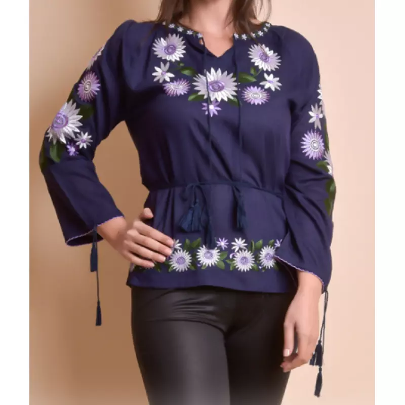Bluza mov cu motiv floral multicolor - BMG124