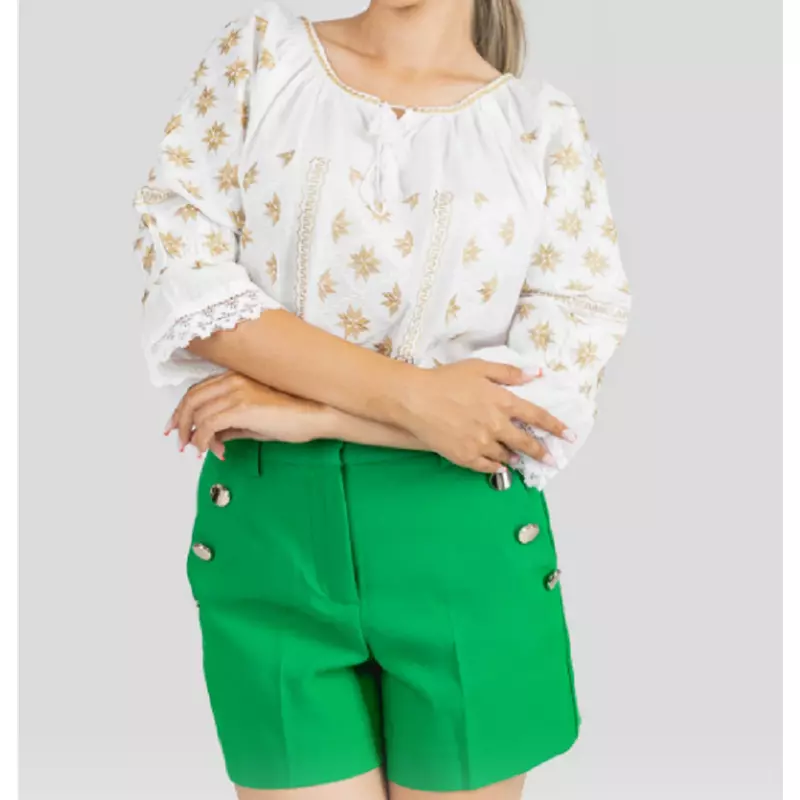 Bluza Tip Ie Traditionala Alba cu Motiv Floral Auriu de Dama - IMS153