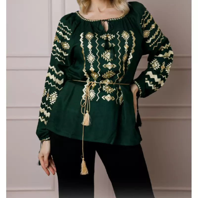 Bluza Verde cu Motiv Geometric Auriu - BMG175