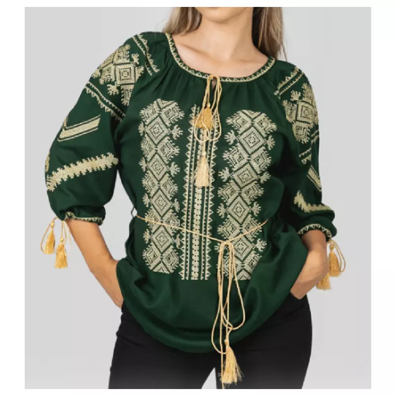 Bluza verde cu motiv geometric auriu - BMG137