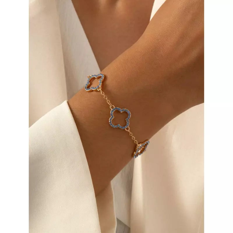 Bratara Aurie cu Flori Albastre - 26203