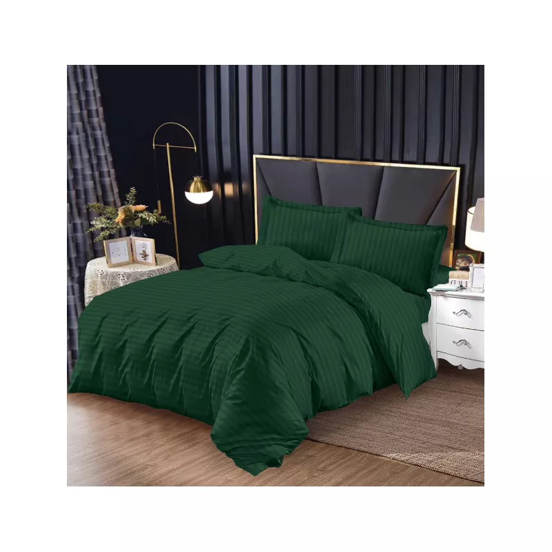 Lenjerie de Pat Dublu Bumbac Damasc 4 Piese cu Elastic, Verde Inchis - SIPRA3-06