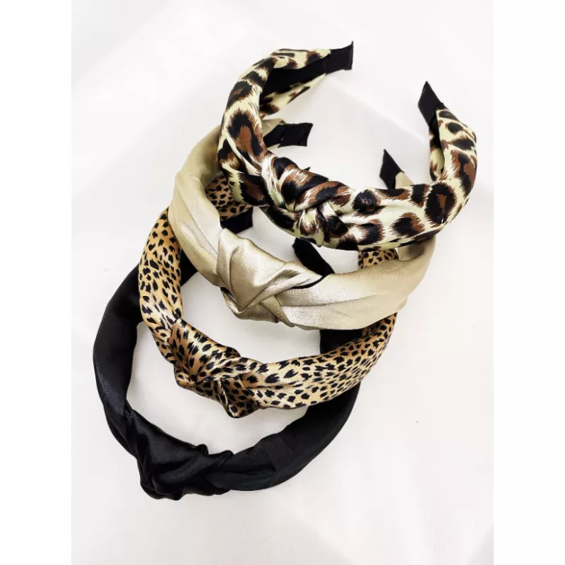 Set 4 Bentite de Par cu Imprimeu Leopard, Negru si Crem - 65144