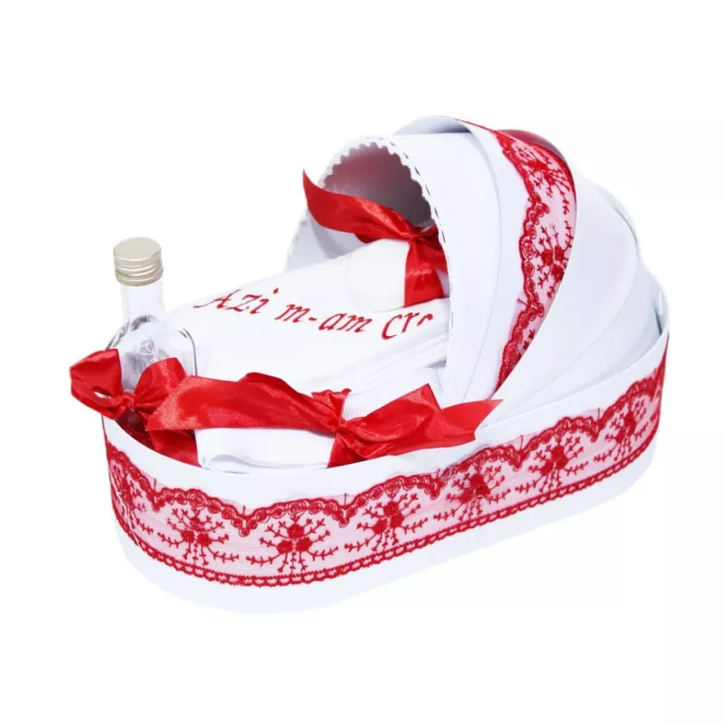 Trusou Botez tip Landou cu 6 piese  - Alb-Rosu - 