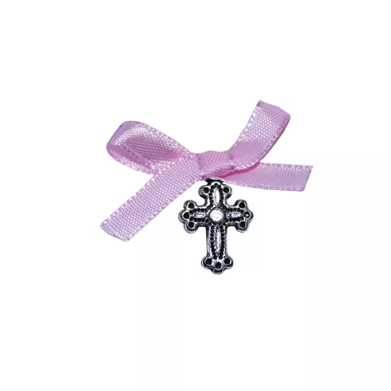 Marturii pentru Botez, Cruciulite cu Fundita, Roz - 20buc la Punguta - MCB07