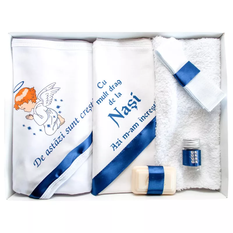Trusou Botez 6 piese cu text imprimat BLEUMARIN -  TB53