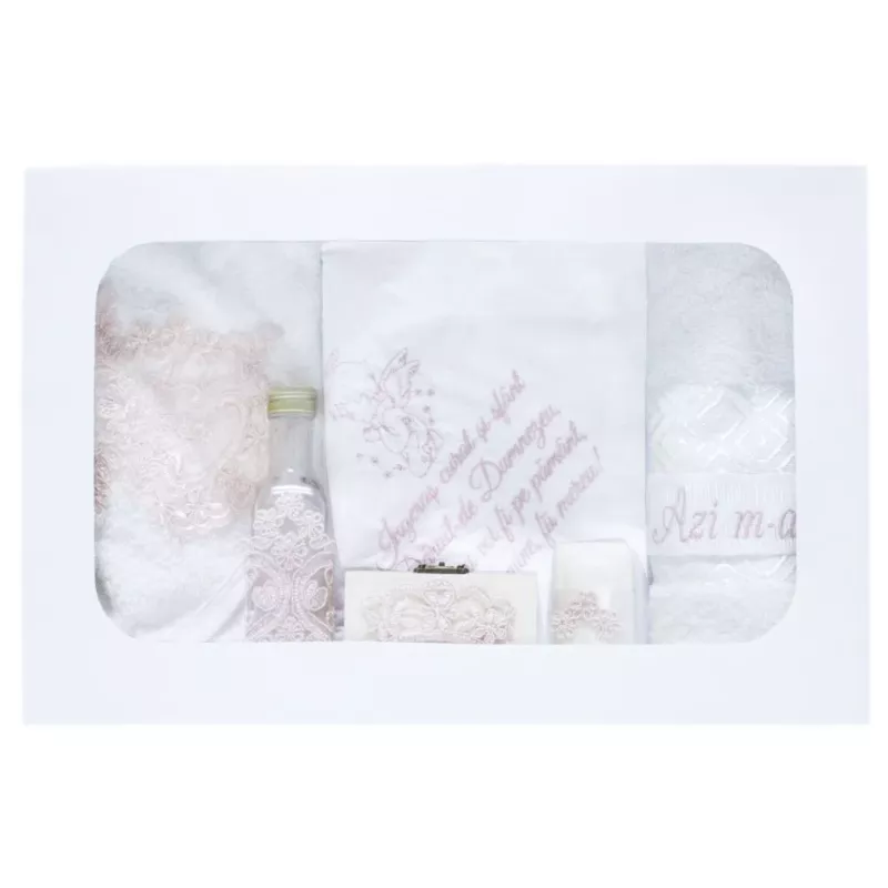 Trusou botez cu 7 piese personalizat cu broderie - 