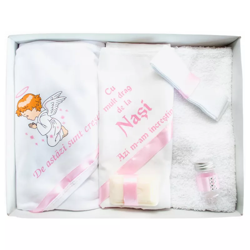 Trusou Botez 6 piese cu text imprimat ROZ - TB59