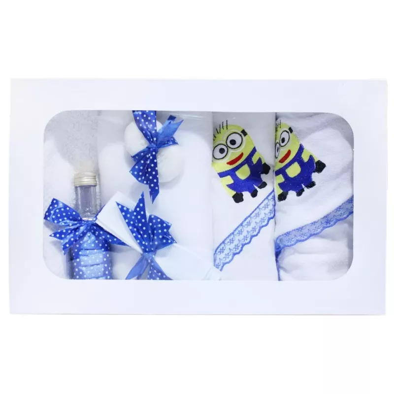 Trusou Botez cu 7 piese - Minion brodat - ALB - BLEUMARIN -TB70