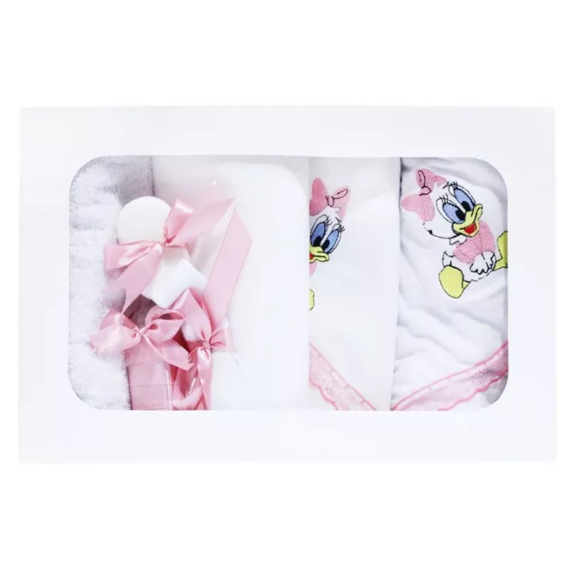 Trusou Botez cu 7 piese - Daisy Duck brodata - ALB - ROZ - TB76