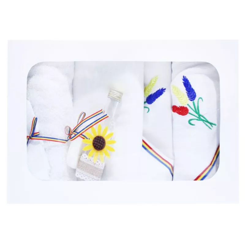 Trusou Traditional Botez cu 7 piese - Spice de grau brodate - ALB - TB98