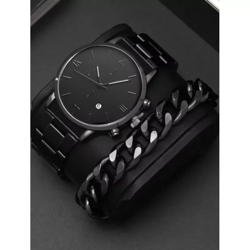 Set Barbati Ceas si Bratara, Negru - 08086