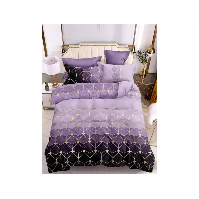 Lenjerie de Pat Dublu Bumbac FINET, 6 Piese , Model Geometric - ION78