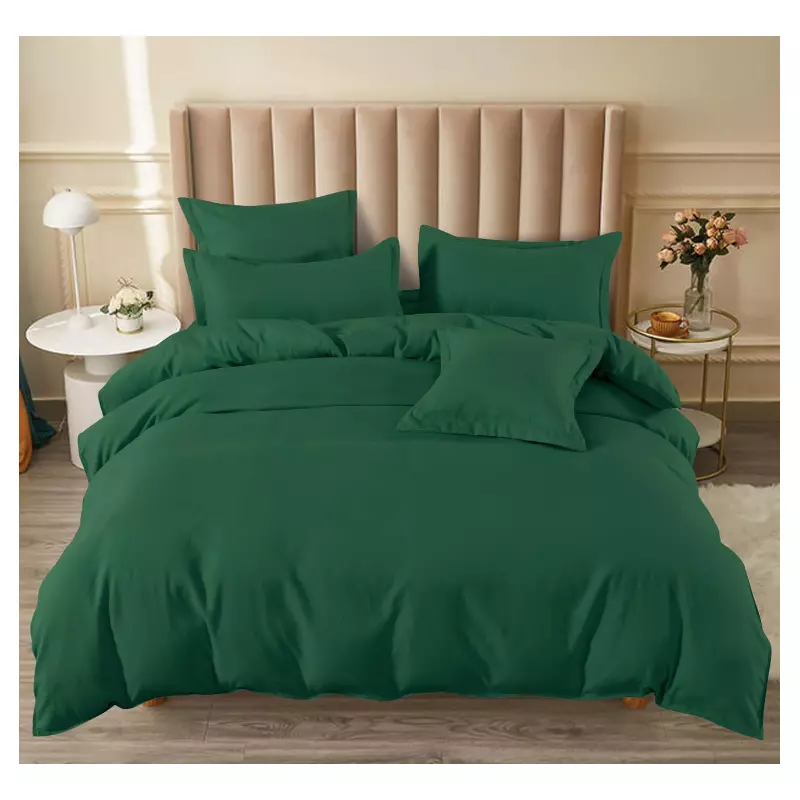 Lenjerie de pat dublu Bumbac Finet 6 Piese cu Elastic, Verde Inchis - SIPRT191
