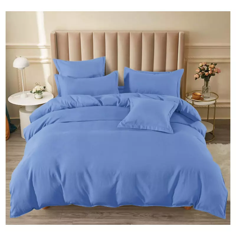 Lenjerie de pat dublu Bumbac Finet 6 Piese cu Elastic, Albastru - SIPRT193