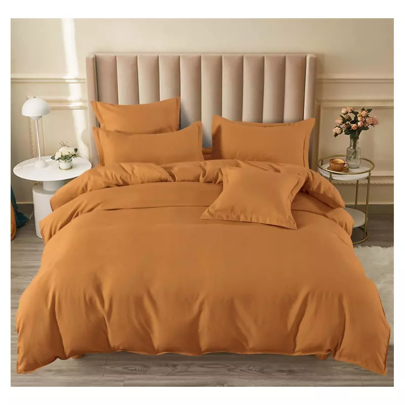 Lenjerie de pat dublu Bumbac Finet 6 Piese cu Elastic, Caramiziu- SIPRT190