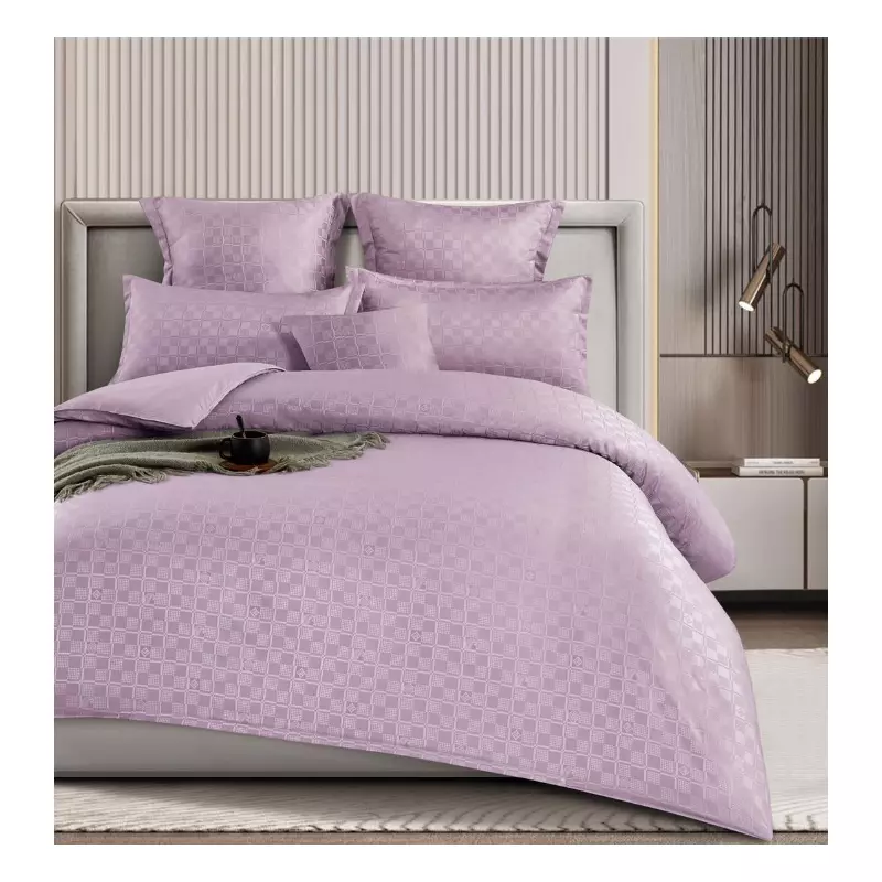 Lenjerie de pat dublu Bumbac Finet cu Carouri 6 Piese cu Elastic, Lila - SIPRT4-07