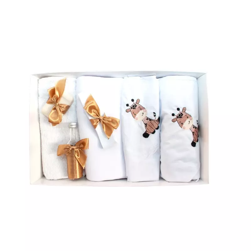 Trusou Botez 7 Piese Personalizat cu Broderie, Alb-Maro, Girafa - TB42