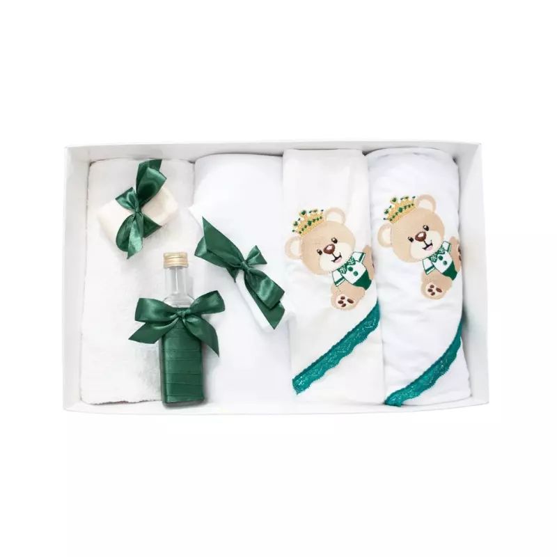 Trusou Botez 7 Piese Personalizat cu Broderie, Verde, Ursuletul Print - TB45