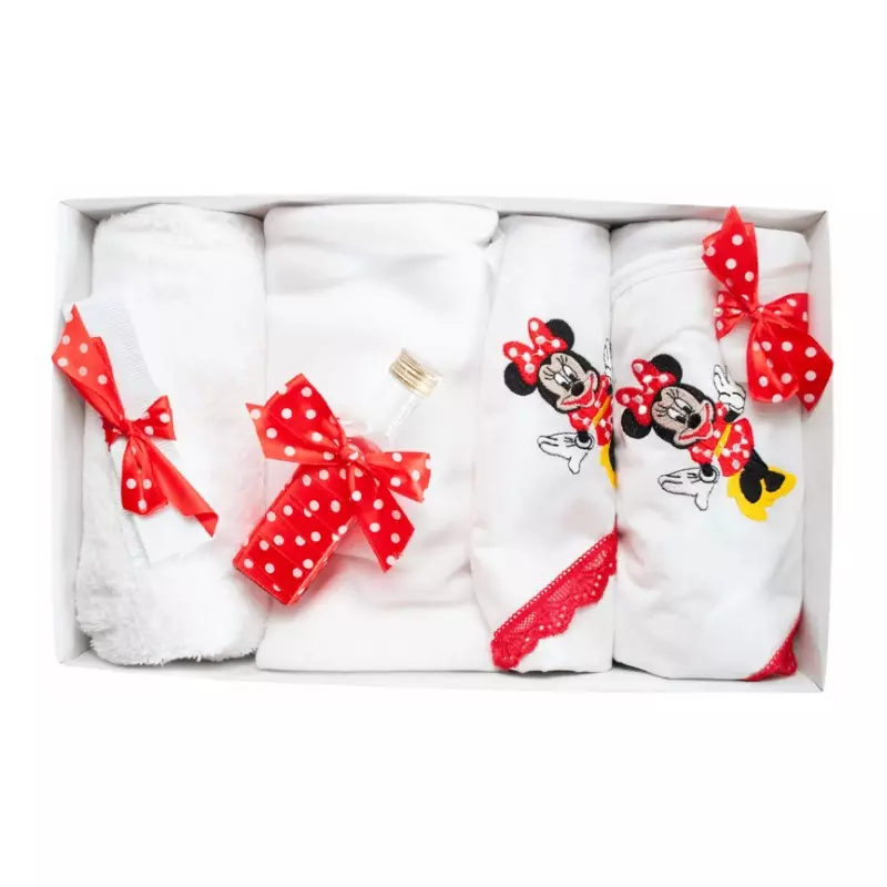 Trusou Botez cu 7 piese - Minnie Mouse brodata - ALB - ROSU - TB82