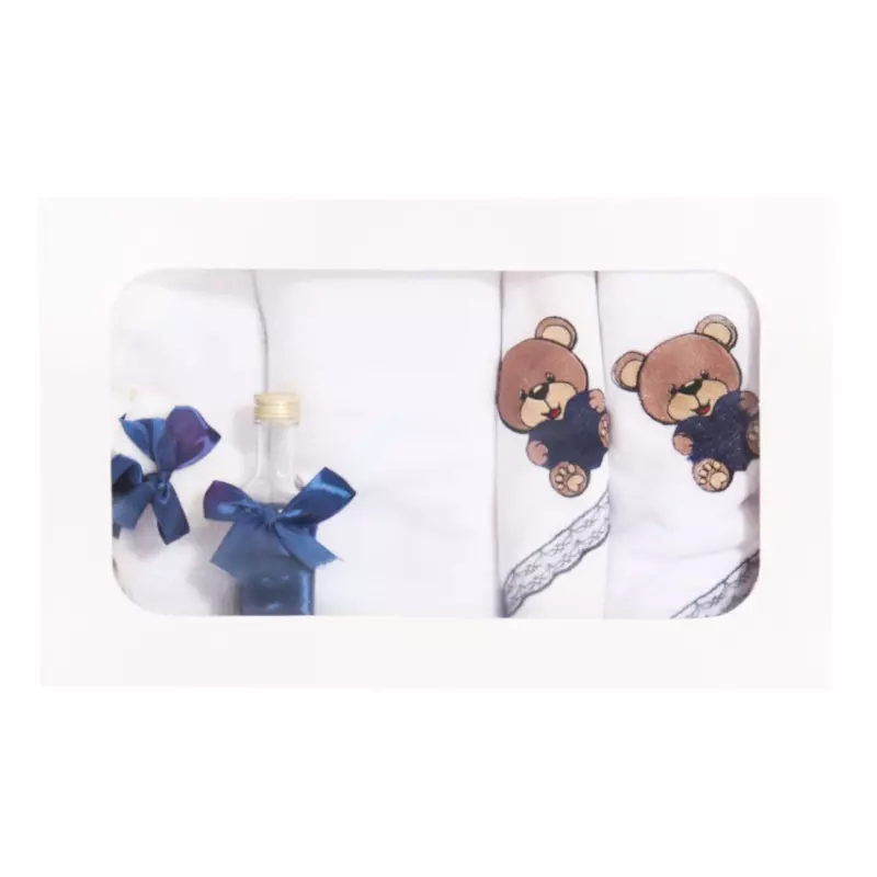 Trusou Botez, 7 piese,  model brodat, Baby Bear Albastru -  TB124