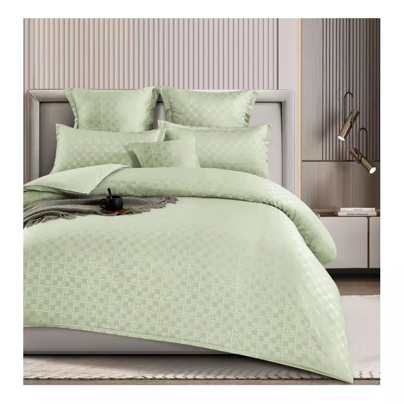 Lenjerie de pat dublu Bumbac Finet cu Carouri 6 Piese cu Elastic, Verde - SIPRT4-11