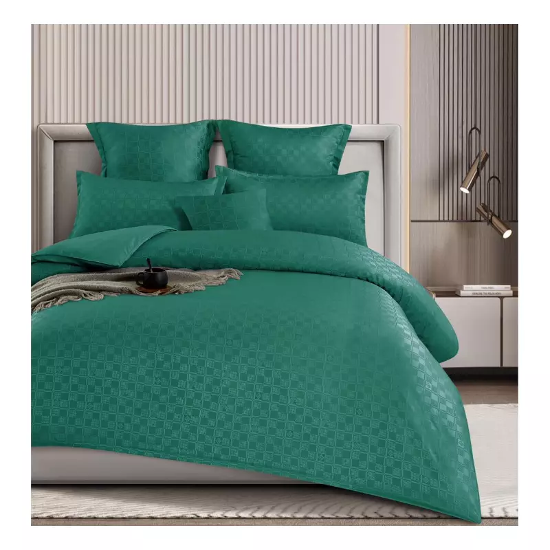 Lenjerie de pat dublu Bumbac Finet cu Carouri 6 Piese cu Elastic, Verde Inchis - SIPRT4-14