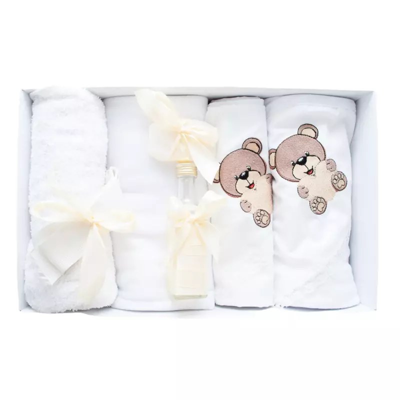Trusou Botez 7 Piese, Crem, Ursulet Brodat - TB154