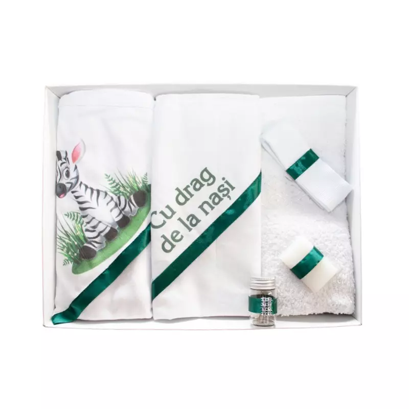 Trusou Botez 6 Piese cu Text Imprimat, Verde, Zebra - TB33