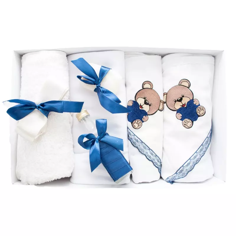 Trusou Botez 7 Piese, Bleumarin, Ursulet Brodat - TB153