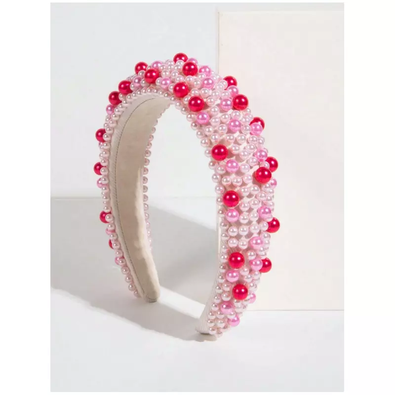 Bentita de Par Decorata cu Pietre, Roz, Rosu - 95045