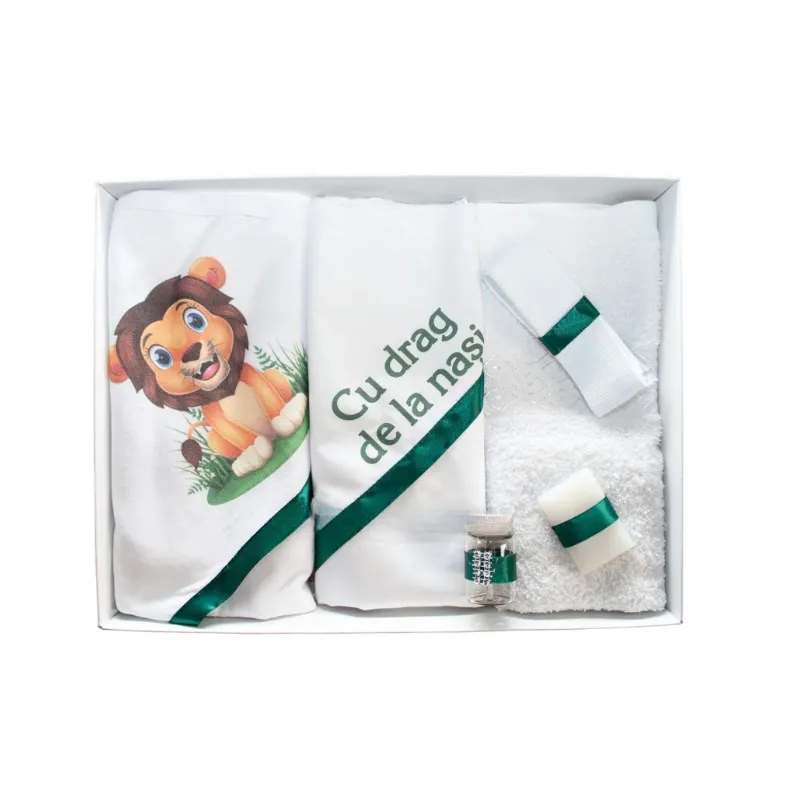 Trusou Botez 6 Piese cu Text Imprimat, Verde, Leu - TB34