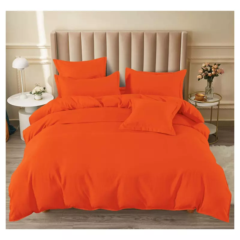 Lenjerie de pat dublu Bumbac Finet 6 Piese cu Elastic, Portocaliu- SIPRT174