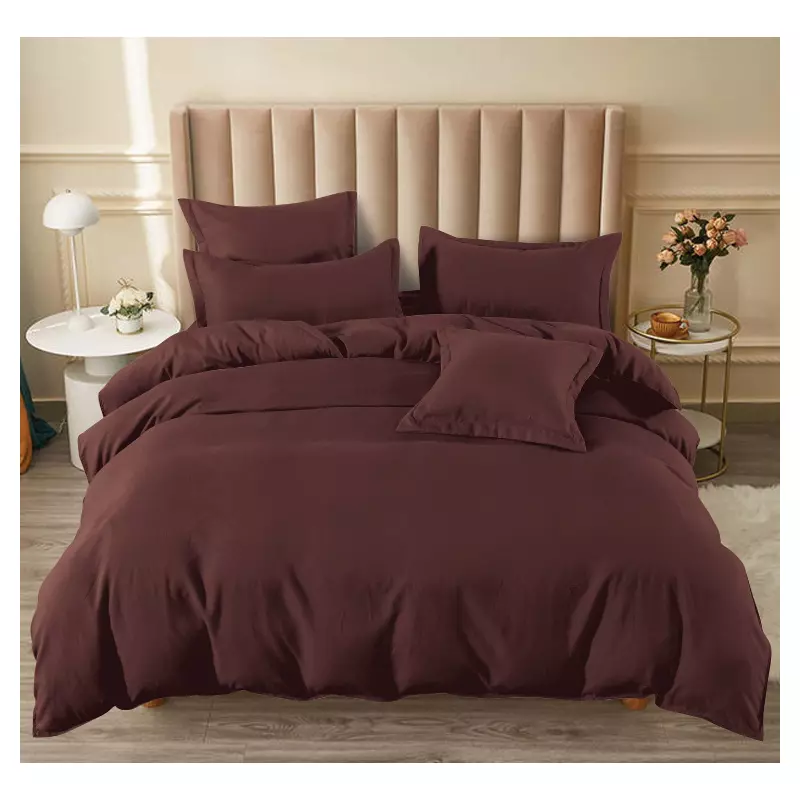 Lenjerie de pat dublu Bumbac Finet 6 Piese cu Elastic, Maro- SIPRT175